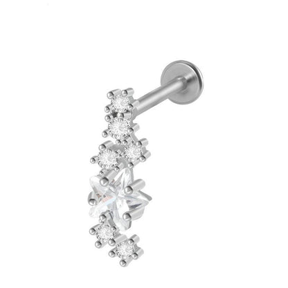 TITAN ASTM F136 Labret mit Innengewinde in Sternschnuppe Design für Flat-, Helix Piercings silberfarbig 