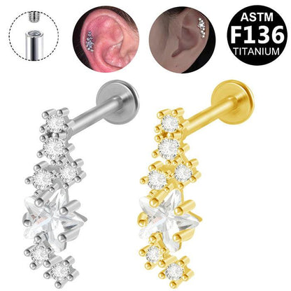 Labret Piercing aus ASTM F136 Titan mit Stern Zirkonia Design in Gold & Silber aus der ROYAL Essentials Kollektion - geeignet für Helix & Flatpiercing