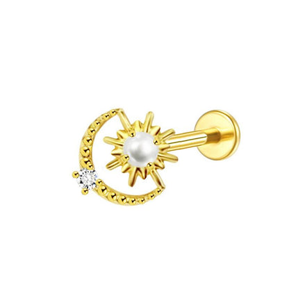 TITAN ASTM F136 Labret mit Innengewinde Gold in Sonne- Mond Design für Conch-, Flat-, Helix Piercings