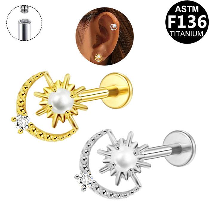 Labret aus Titan mit Sonne-Mond