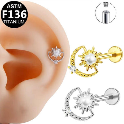 Labret aus Titan mit Sonne-Mond