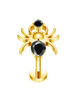 ASTM F136 Titan Labret mit Flatback in Gold mit einem Spinnenmotiv und eingefassten Zirkonia Kristallen Innengewinde 1,2 x 8 millimeter 