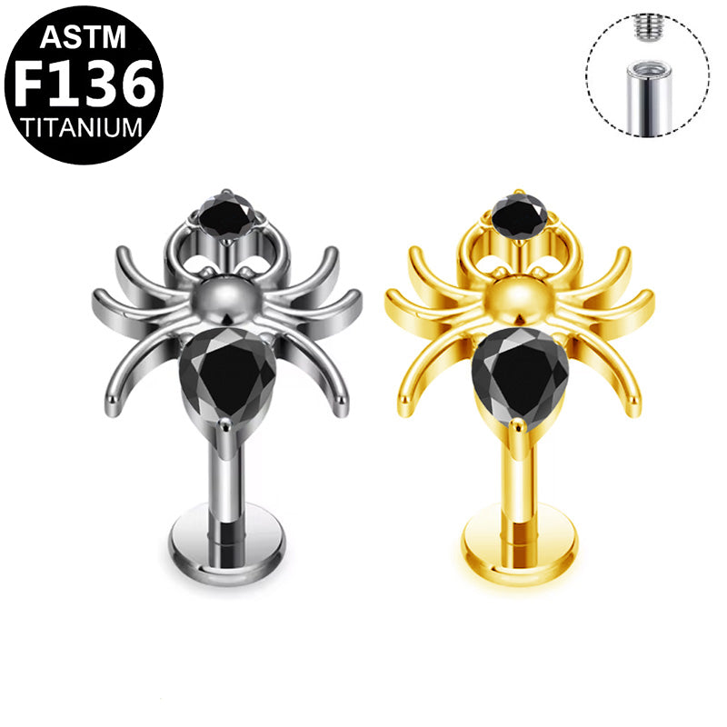 Titan Labret &quot;Black Widow&quot; mit Zirkonia Kristallen - Innengewinde