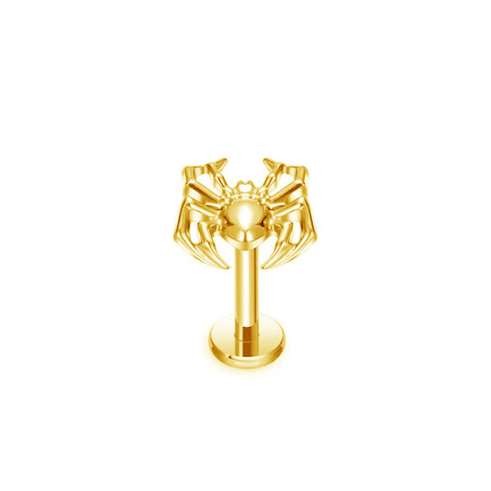 ASTM F136 Titan Labret Gold mit Spinnen Motiv ohne Kristalle, Innengewinde und Flat back 1,2 x 8 millimeter.