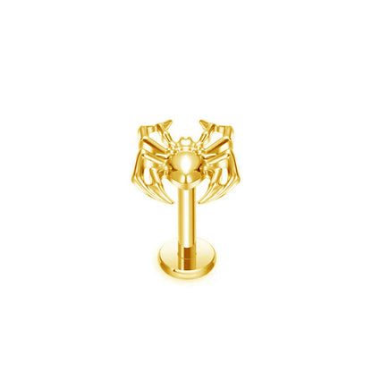 ASTM F136 Titan Labret Gold mit Spinnen Motiv ohne Kristalle, Innengewinde und Flat back 1,2 x 8 millimeter.