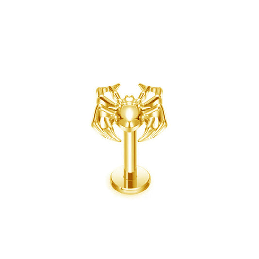 ASTM F136 Titan Labret Gold mit Spinnen Motiv ohne Kristalle, Innengewinde und Flat back 1,2 x 8 millimeter.