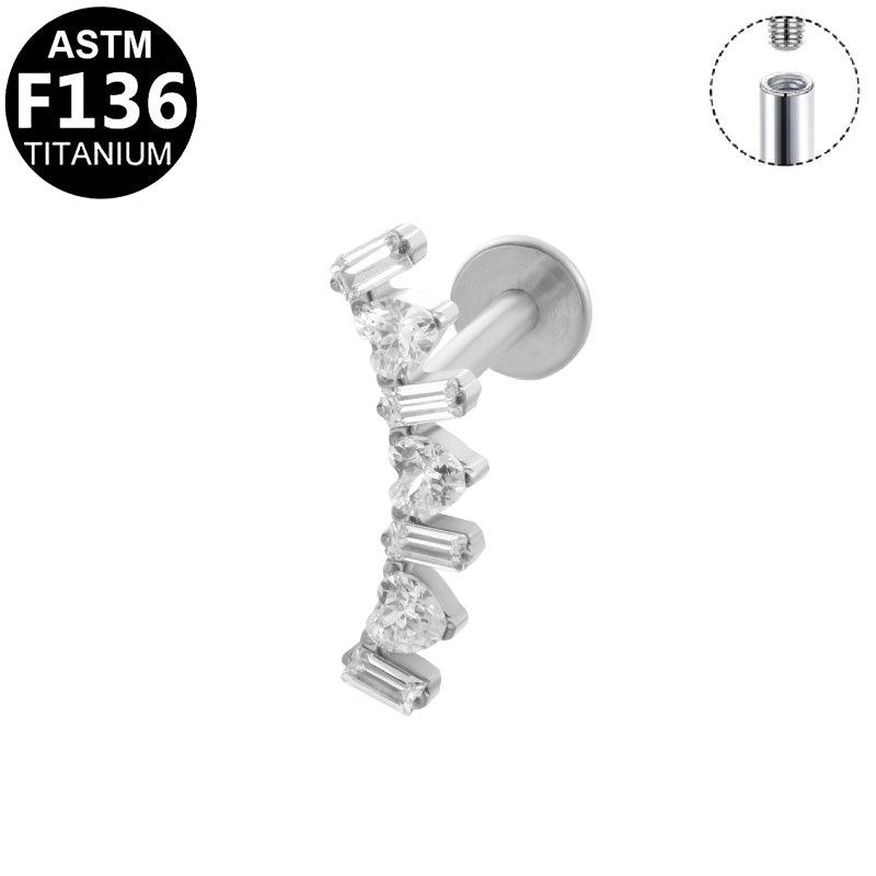 Labret aus TITAN mit geschwungenem Kristallverlauf