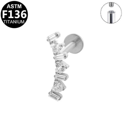 Labret aus TITAN mit geschwungenem Kristallverlauf