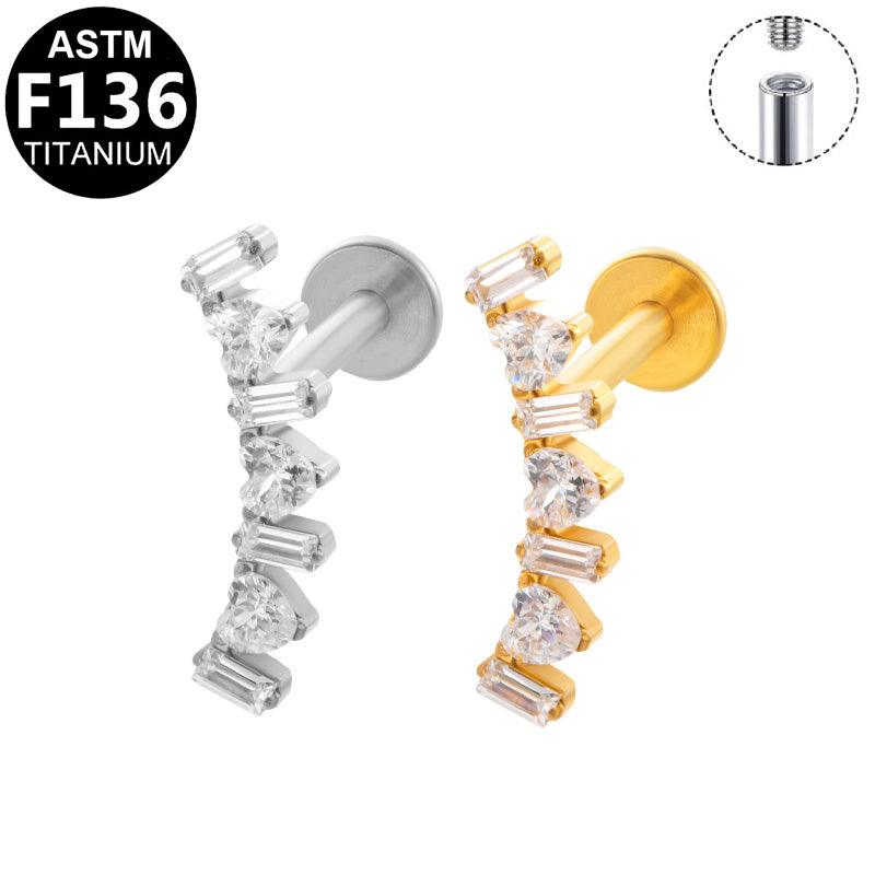 Labret aus TITAN mit geschwungenem Kristallverlauf