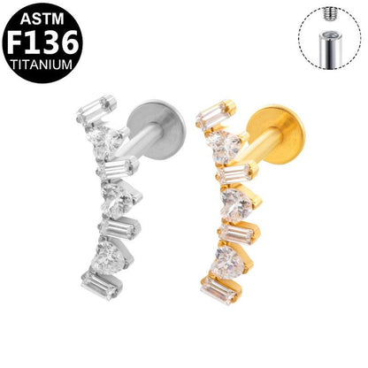 Labret aus TITAN mit geschwungenem Kristallverlauf