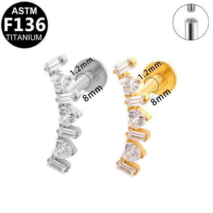 Labret aus TITAN mit geschwungenem Kristallverlauf