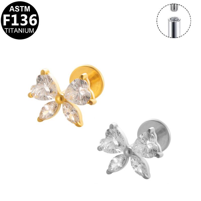 Labret Piercing mit Zirkonia Schmetterling in Gold & Silber aus der ROYAL Essentials Kollektion - geeignet für Helix, Tragus & Nasenpiercing 