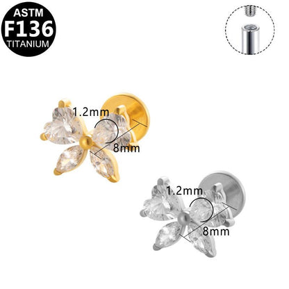 Labret aus TITAN mit Zirkonia-Schmetterling