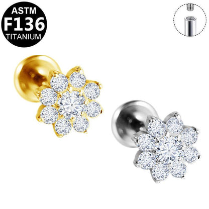 Labret Piercing mit Zirkonia Blatt Design in Gold & Silber aus der ROYAL Essentials Kollektion - geeignet für Helix, Tragus & Nasenpiercing