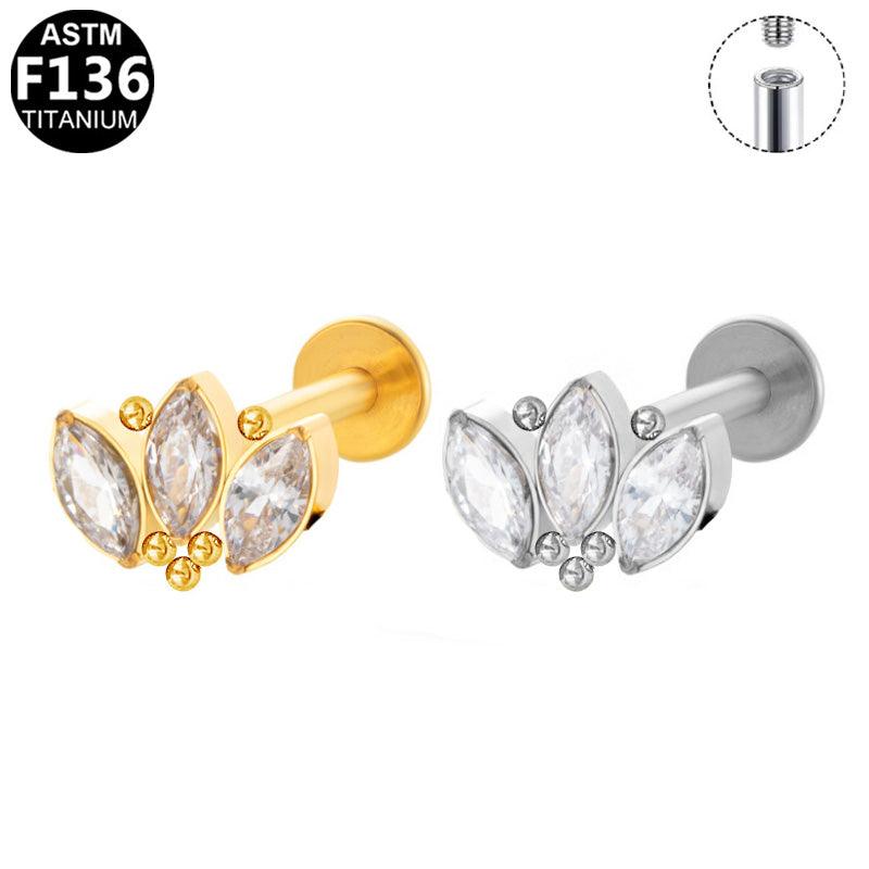 Labretpiercing mit Zirkonia Blattdesign in Gold & Silber aus der ROYAL Essentials Kollektion - - geeignet für Helix, Tragus & Nasenpiercing