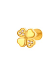ASTM F136 Titan Labret Gold mit Innengewinde und Flat back Kleeblatt Motiv mit eingefassten Zirkonia Kristallen 1,2x8 millimeter