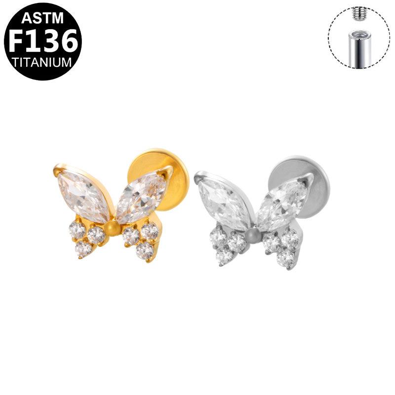 Labret aus TITAN mit Schmetterling