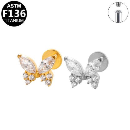 Labret aus TITAN mit Schmetterling