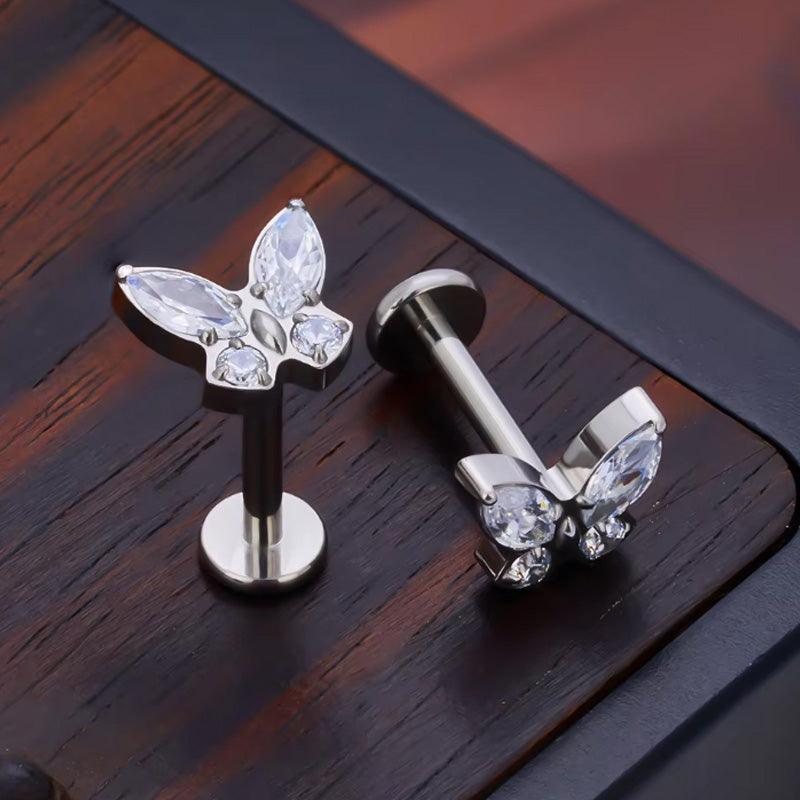 Labret aus TITAN mit Schmetterling