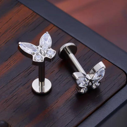 Labret aus TITAN mit Schmetterling
