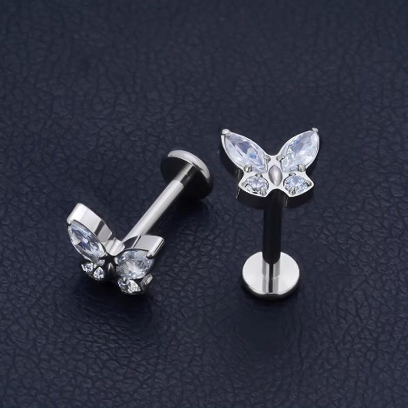 Labret aus TITAN mit Schmetterling