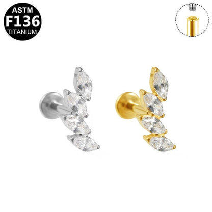 Labret Piercing aus ASTM F136 Titan mit Zirkonia Verlauf im Marquise Schliff in Gold & Silber aus der ROYAL Essentials Kollektion - geeignet für Helix, Conch & Flatpiercing
