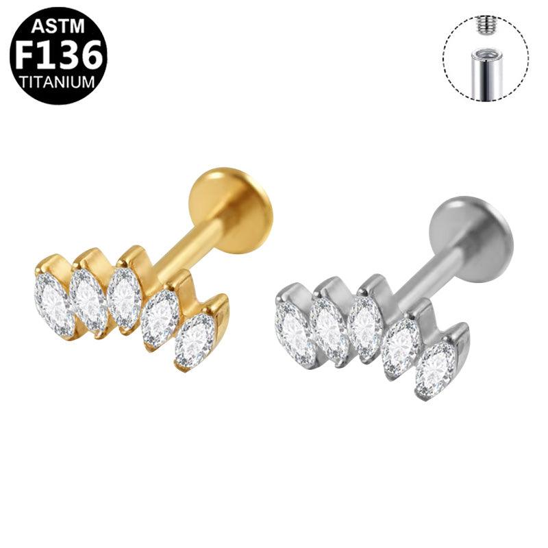 Labret Piercing aus ASTM F136 Titan mit Zirkonia in Blockfassung in Gold & Silber aus der ROYAL Essentials kollektion - geeignet für Helix, Conch & Flatpiercing