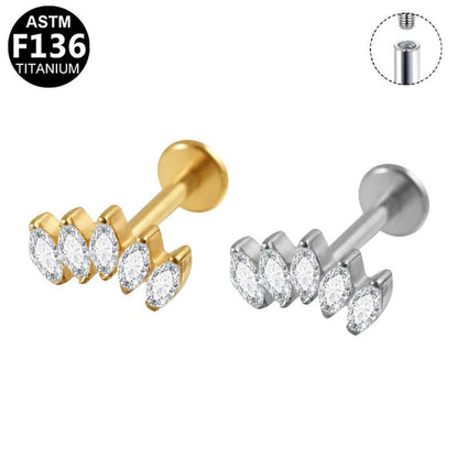 Labret Piercing aus ASTM F136 Titan mit Zirkonia in Blockfassung in Gold & Silber aus der ROYAL Essentials kollektion - geeignet für Helix, Conch & Flatpiercing