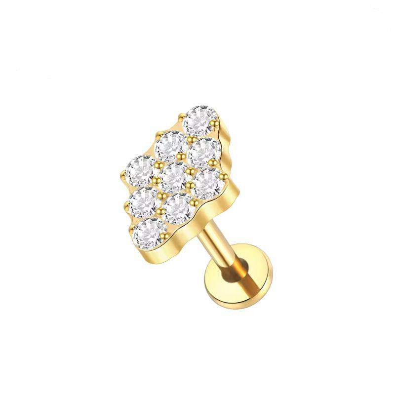 TITAN ASTM F136 Labret mit Innengewinde Gold beschichtet mit Kristallfläche aus Zirkonia Steinen für Flat-, Conch Piercings
