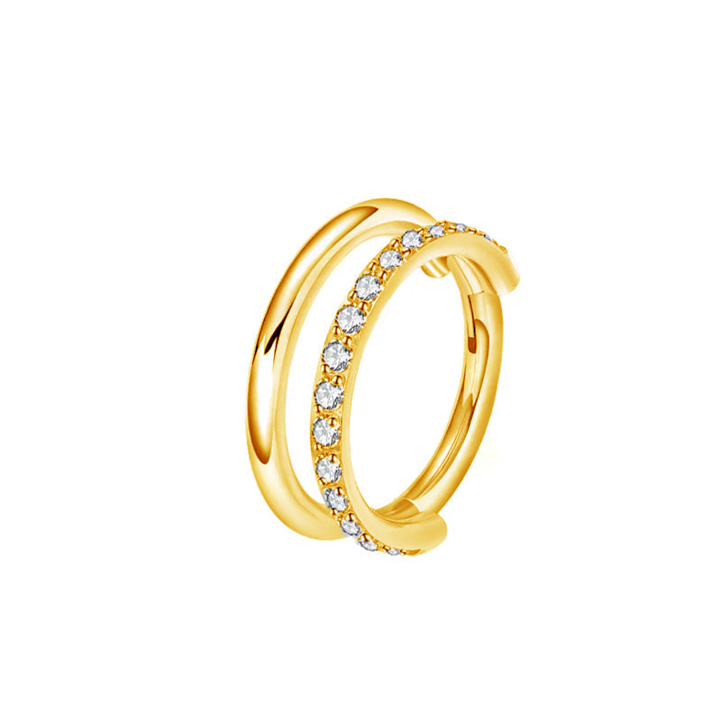 titan astm f136 segmentring clicker mit doppelreihe eine Kristall eine Basic Gold für Septum-, Helix-, Conch- Piercing
