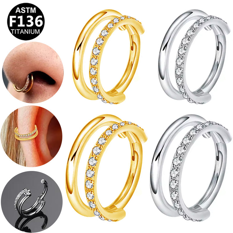 Titan Segmentring Clicker &quot;Crystal Duo&quot; mit Zirkonia Kristallen