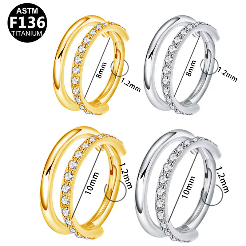 Titan Segmentring Clicker &quot;Crystal Duo&quot; mit Zirkonia Kristallen