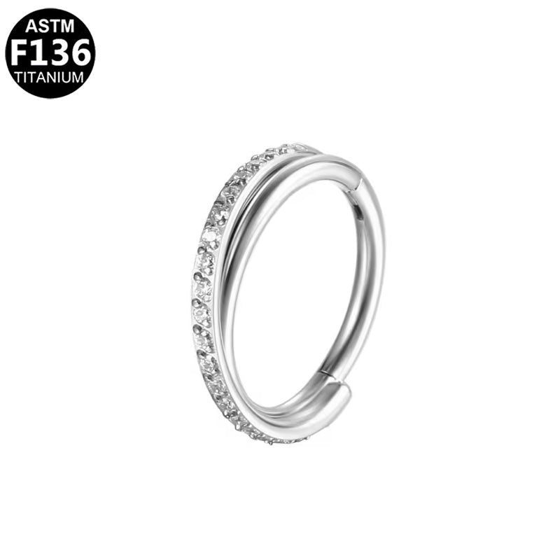 Titan Segmentring Clicker &quot;Crystal Line&quot; mit Zirkonia Kristallen