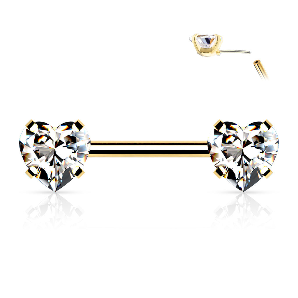 Brustpiercing "Hearts" vergoldet mit Zirkonia Steinen (Chirurgenstahl 316L) - Royal Skin Jewelry (9087067193672)