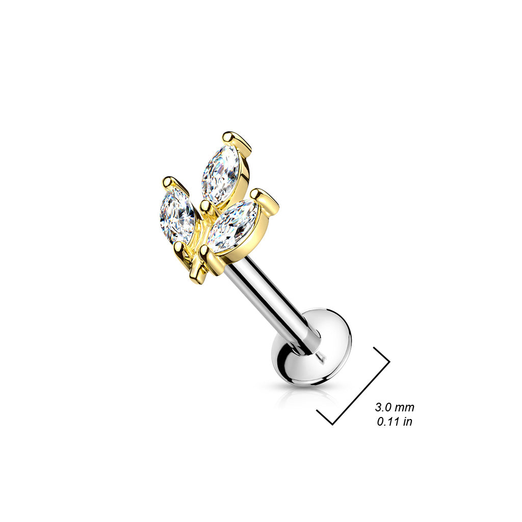 Ohrpiercing mit Blumen Motiv und Zirkonia Kristallen im Marquise Schliff - Chirurgenstahl 316L (9246122606920)