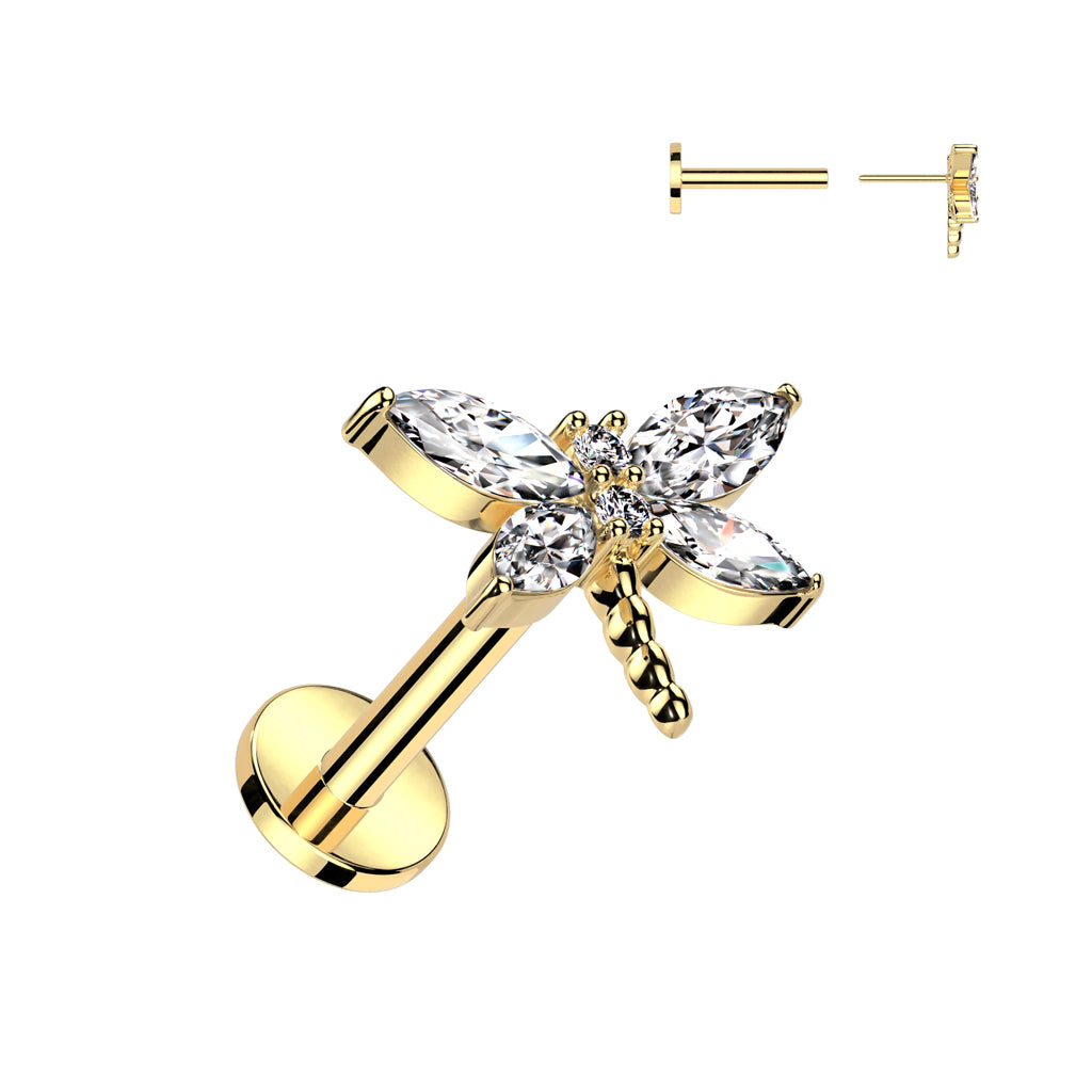 Ohrpiercing "Dragon Fly" vergoldet mit Zirkonia (Chirurgenstahl 316L) - Royal Skin Jewelry (9123330785608)