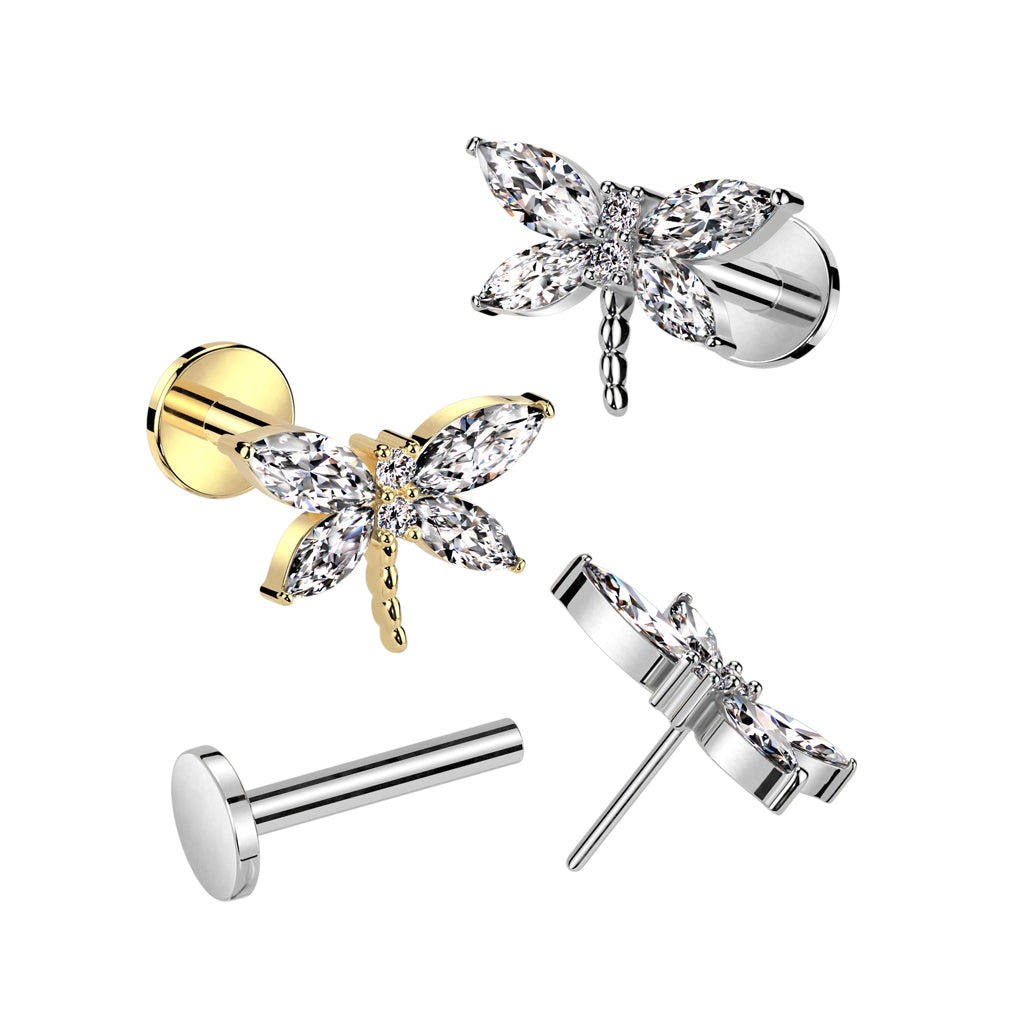 Ohrpiercing "Dragon Fly" vergoldet mit Zirkonia (Chirurgenstahl 316L) - Royal Skin Jewelry (9123330785608)