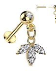 Ohrpiercing "Leaf Dangle" vergoldet mit Zirkonia Kristallen (Chirurgenstahl316) - Royal Skin Jewelry (9087066767688)