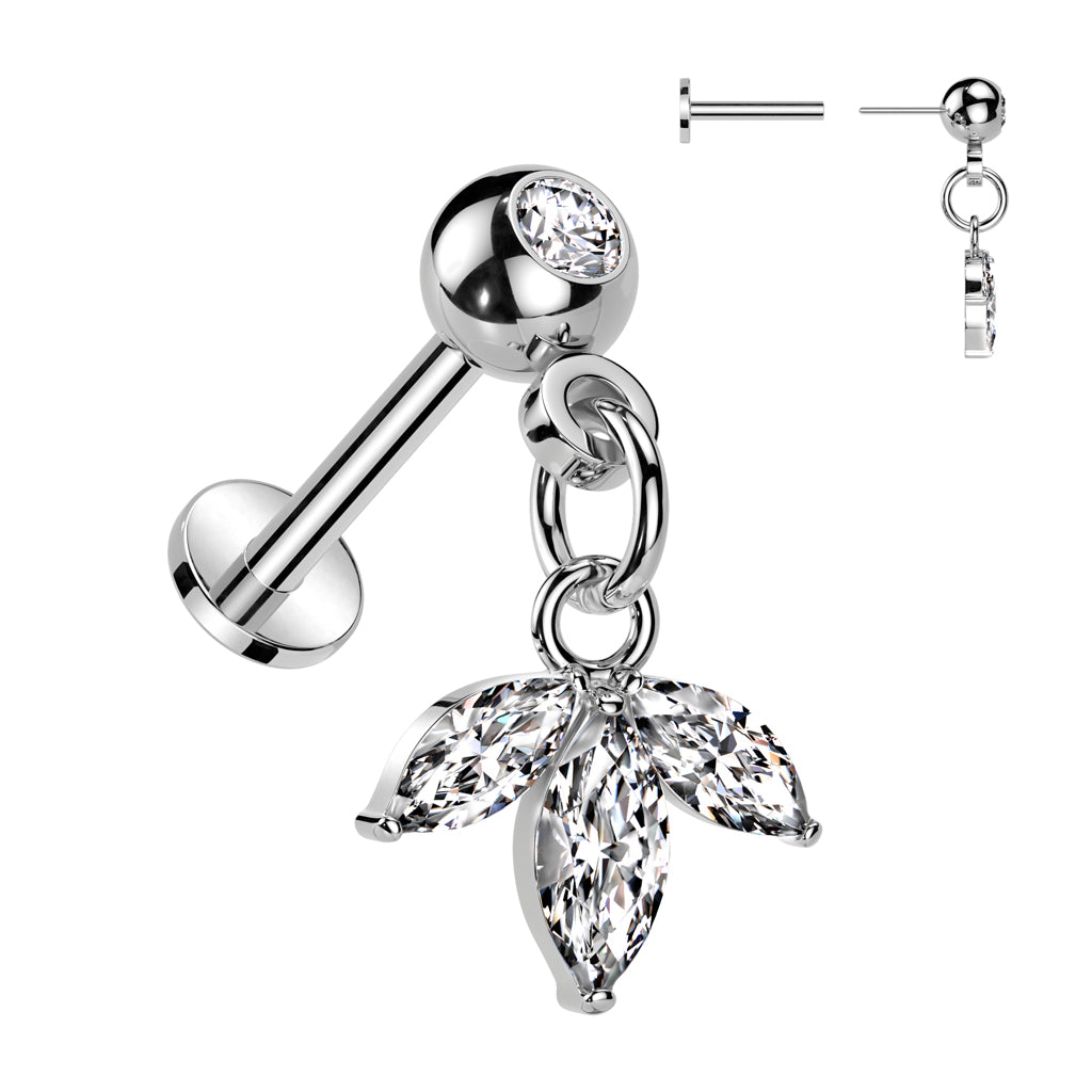 Ohrpiercing "Leaf Dangle" mit Zirkonia Kristallen (Chirurgenstahl 316L) - Royal Skin Jewelry (9087066800456)