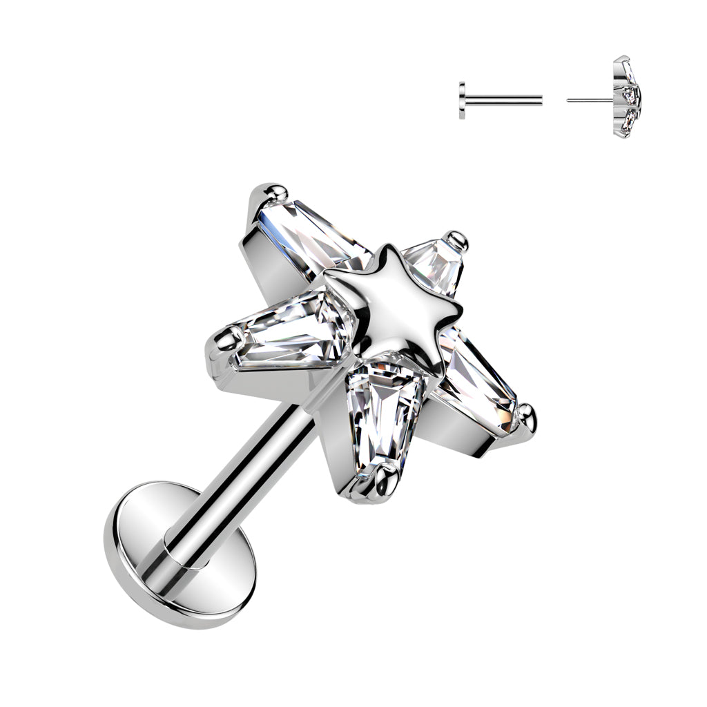 Ohrpiercing mit Sternen Motiv und Zirkonia Kristallen - Chirurgenstahl 316L (9246908318024)