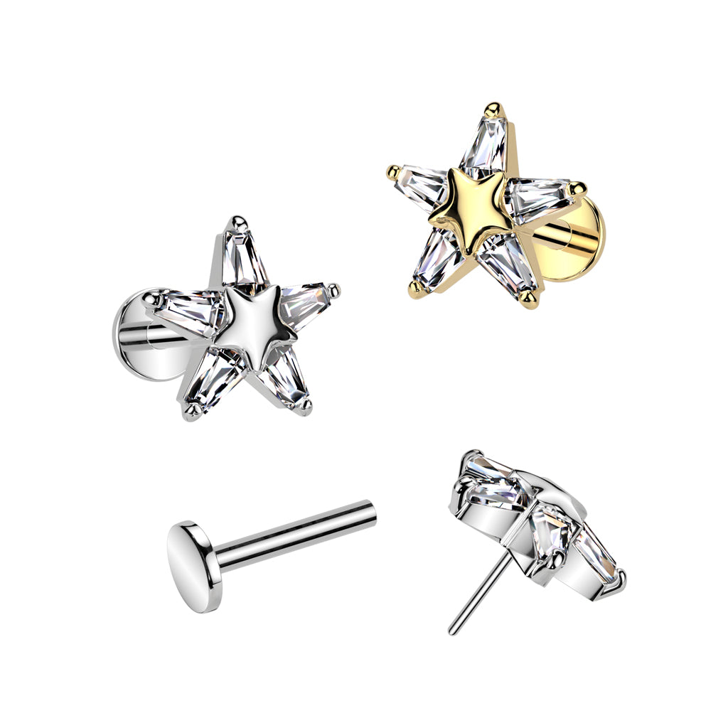 Ohrpiercing mit Sternen Motiv und Zirkonia Kristallen - Chirurgenstahl 316L (9246908318024)