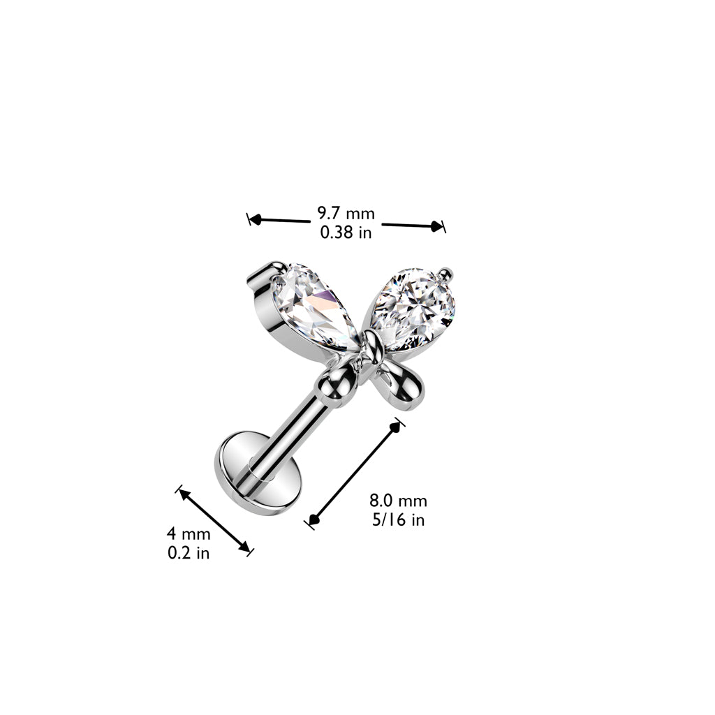 Ohrpiercing mit Schmetterling Aufsatz und Zirkonia Kristallen - Chirurgenstahl 316L (9180407234888)