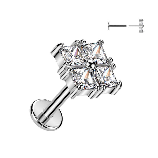 Ohrpiercing mit 4 Zirkonia Kristallen - Chirurgenstahl 316L (9180443935048)