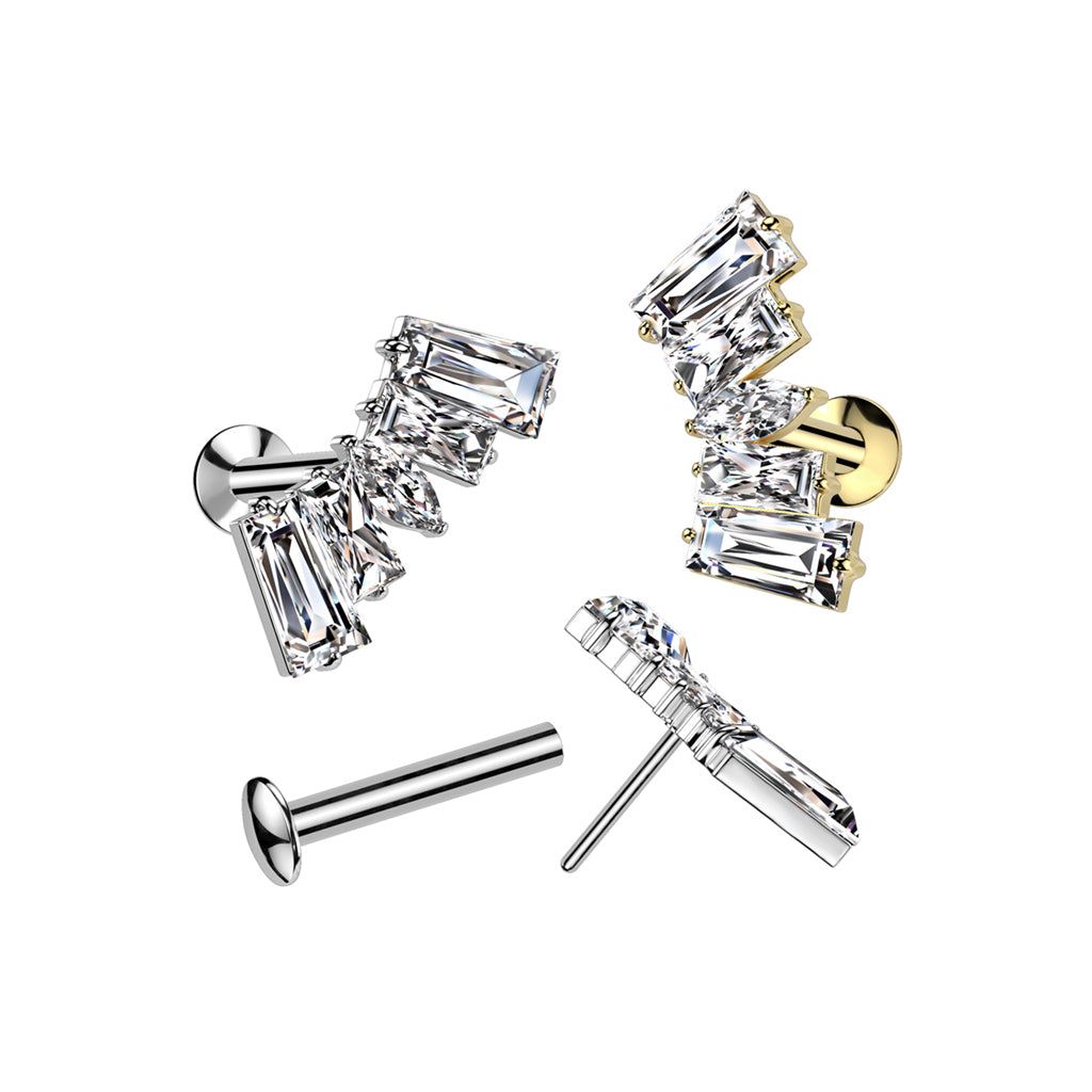 Ohrpiercing mit Fächer Design aus Zirkonia Kristallen mit Marquise-Schliff Push In System - Chirurgenstahl 316L (9246928961864)