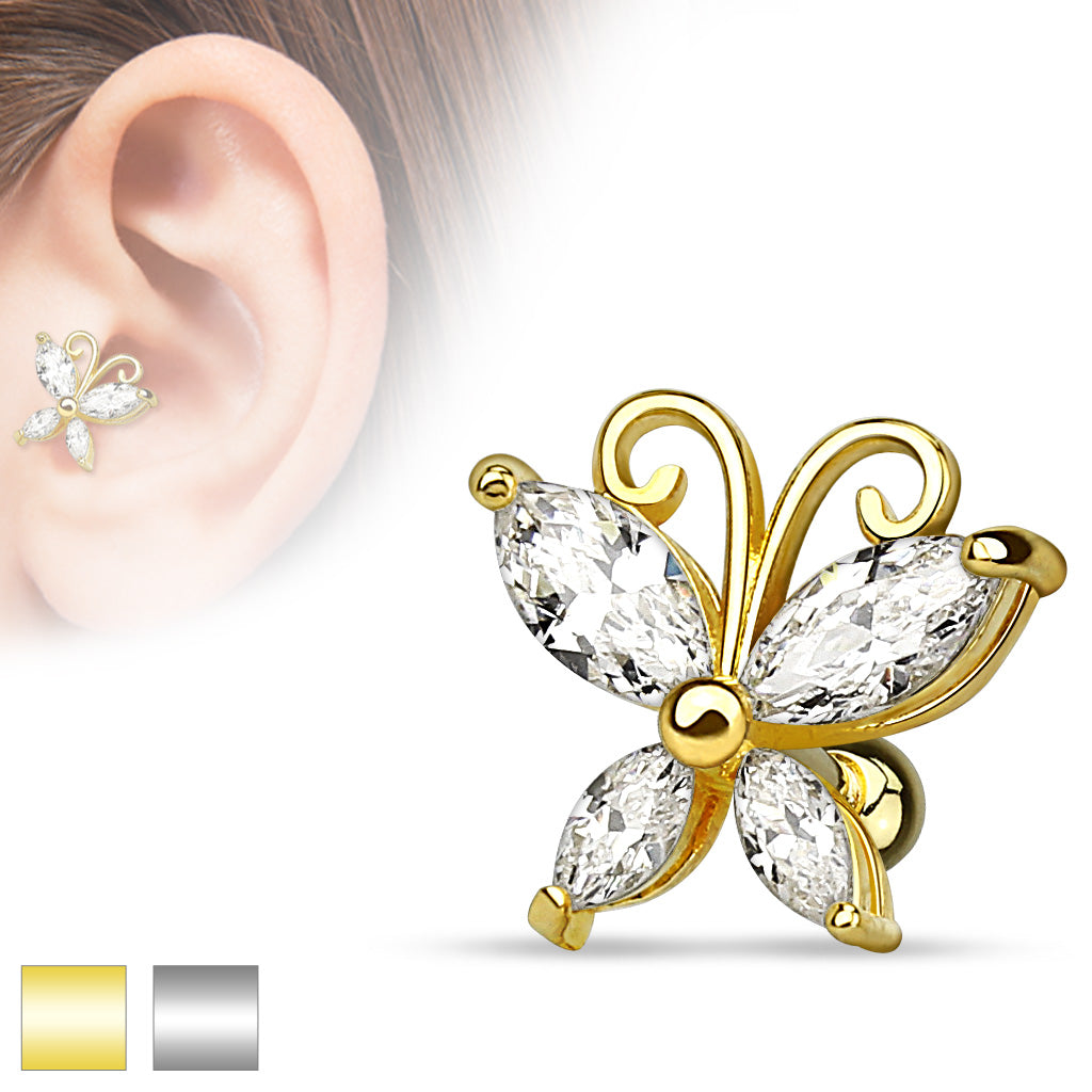 Ohrpiercing mit Schmetterling Motiv 14kt. vergoldet Schraubverschluss - Chirurgenstahl 316L (9248406700360)