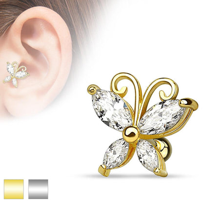 Ohrpiercing mit Schmetterling Motiv 14kt. vergoldet Schraubverschluss - Chirurgenstahl 316L (9248406700360)