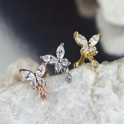 Ohrpiercing mit Schmetterling Motiv und Teardrop Anhänger Schraubverschluss - Chirurgenstahl 316L (9248421183816)