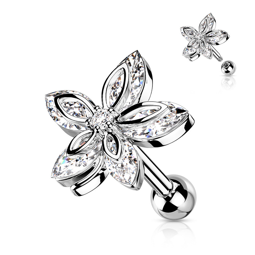 Chirurgenstahl Ohrpiercing mit Flower Top 5 Marquise Zirkonia Kristalle (9180549546312)