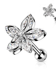 Chirurgenstahl Ohrpiercing mit Flower Top 5 Marquise Zirkonia Kristalle (9180549546312)