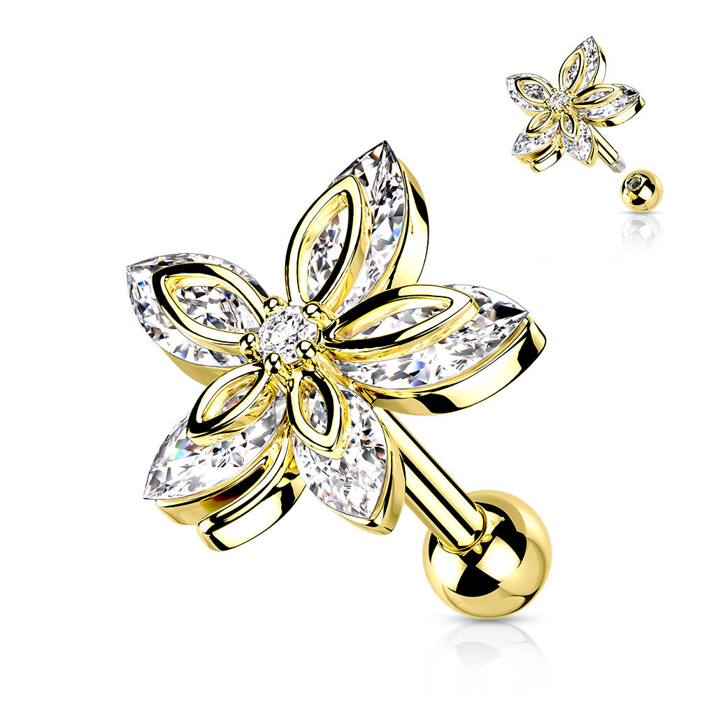 Chirurgenstahl Ohrpiercing Flower Top 5 Marquise Zirkonia Kristalle (9180570550600)